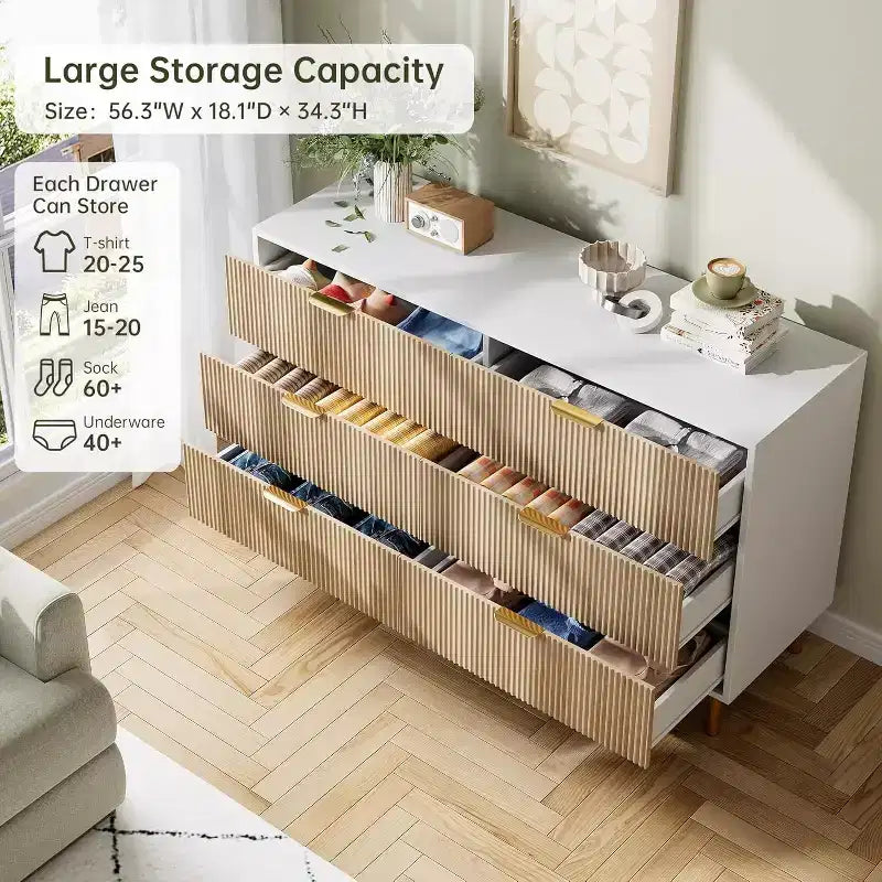 Commode de chambre à 6 tiroirs, Organiseur de rangement moderne en bois