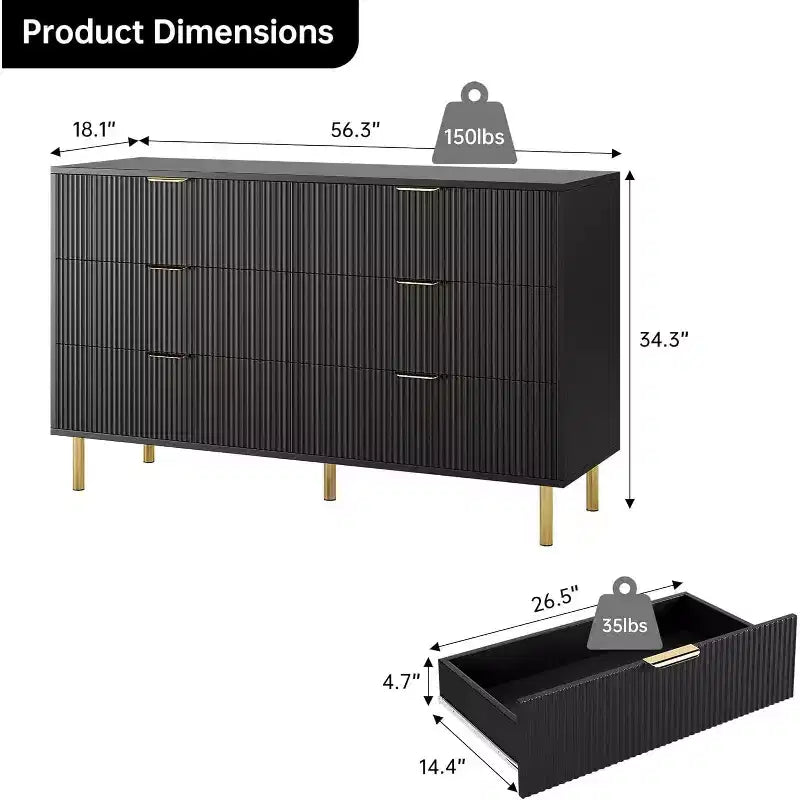 Commode de chambre à 6 tiroirs, Organiseur de rangement moderne en bois