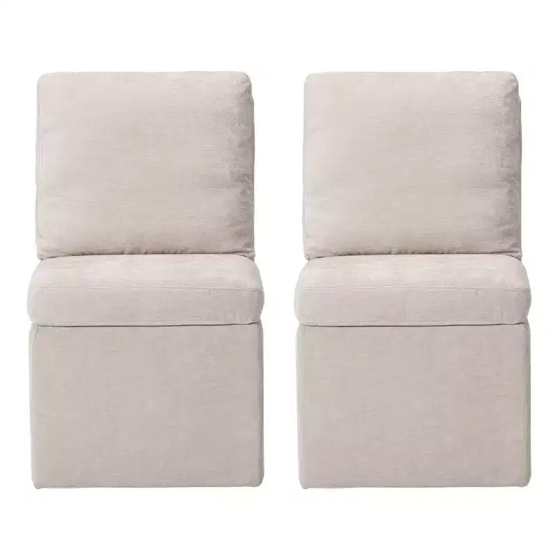 WestinTrends Soho Modern Upholstered Chenille Armless Dining Chairs With Casters (Set of 2), Taupe