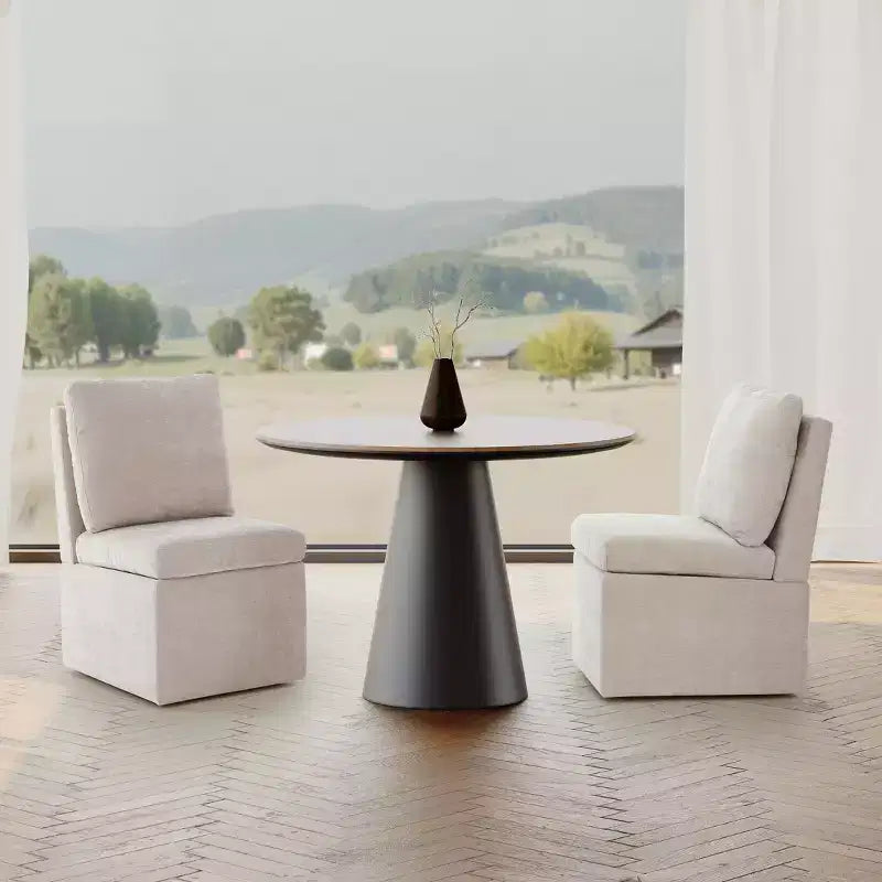 Chaises de salle à manger sans accoudoirs en chenille rembourrée moderne avec roulettes Taupe