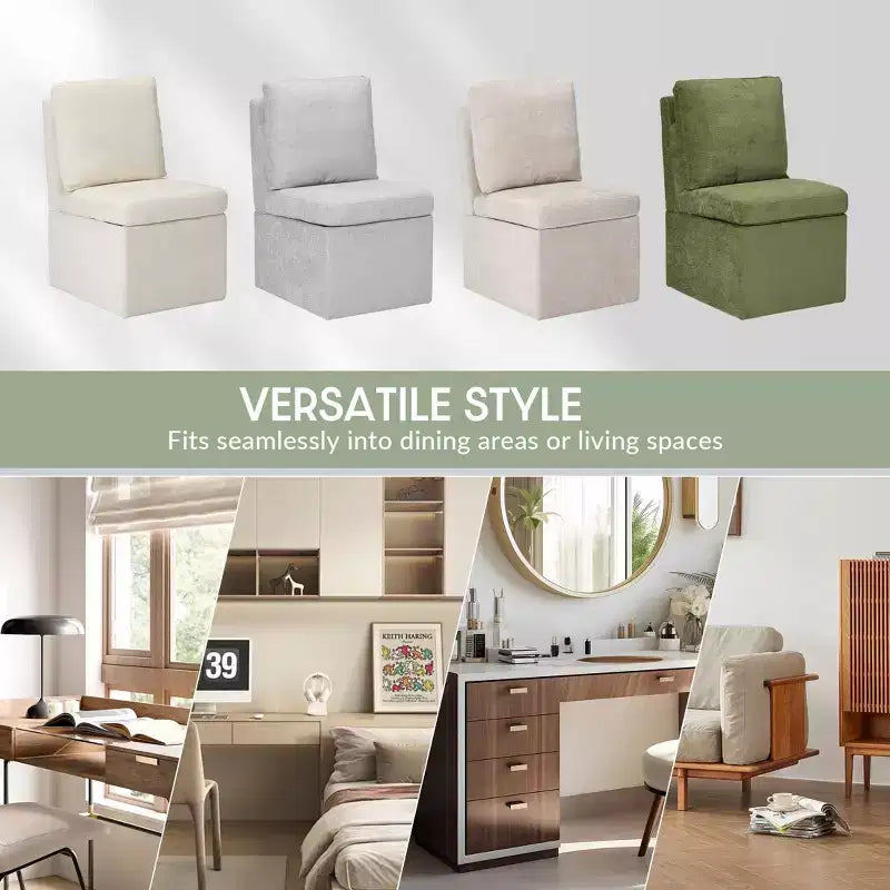 Chaises de salle à manger sans accoudoirs en chenille rembourrée moderne avec roulettes Taupe