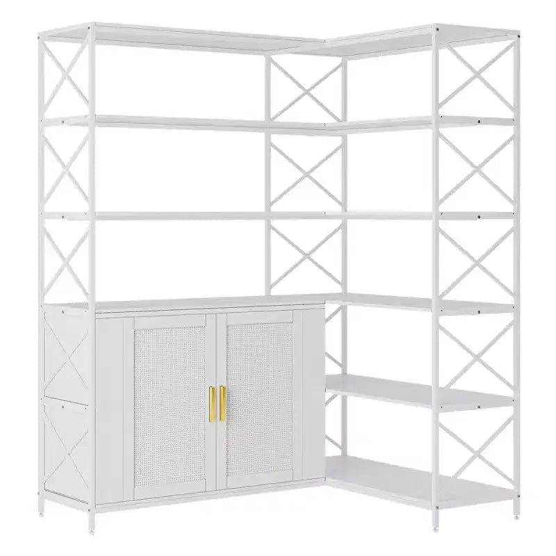 Étagère d'angle à 6 niveaux avec rangement, bibliothèque en L de style rustique