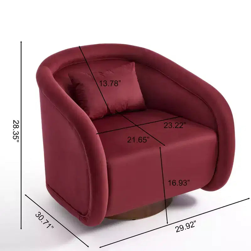 Fauteuil pivotant moderne en bois d'hévéa et tissu, modèle "Barrel", 30 pouces