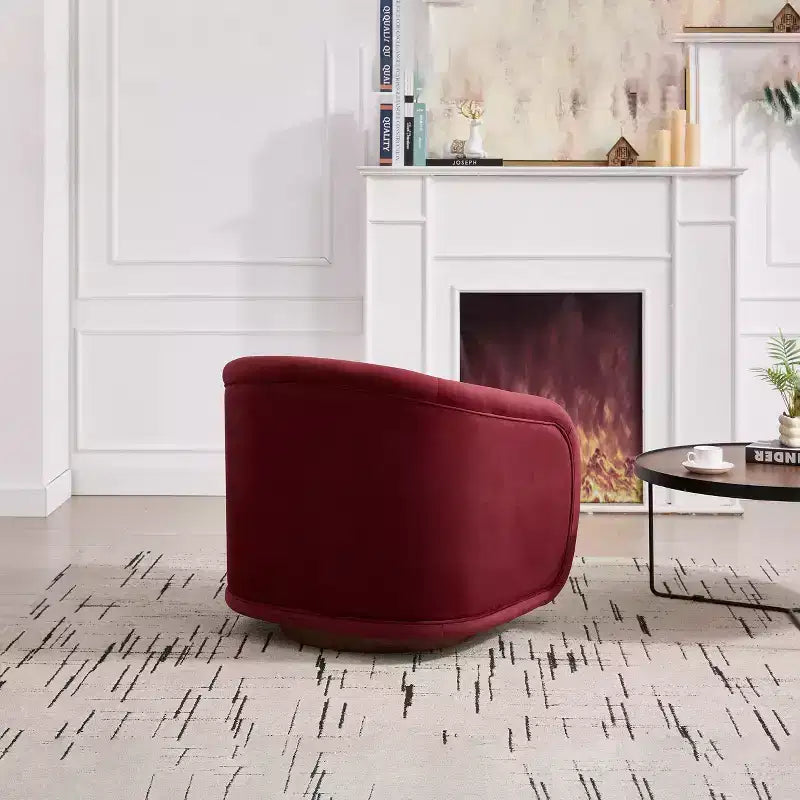 Fauteuil pivotant moderne en bois d'hévéa et tissu, modèle "Barrel", 30 pouces
