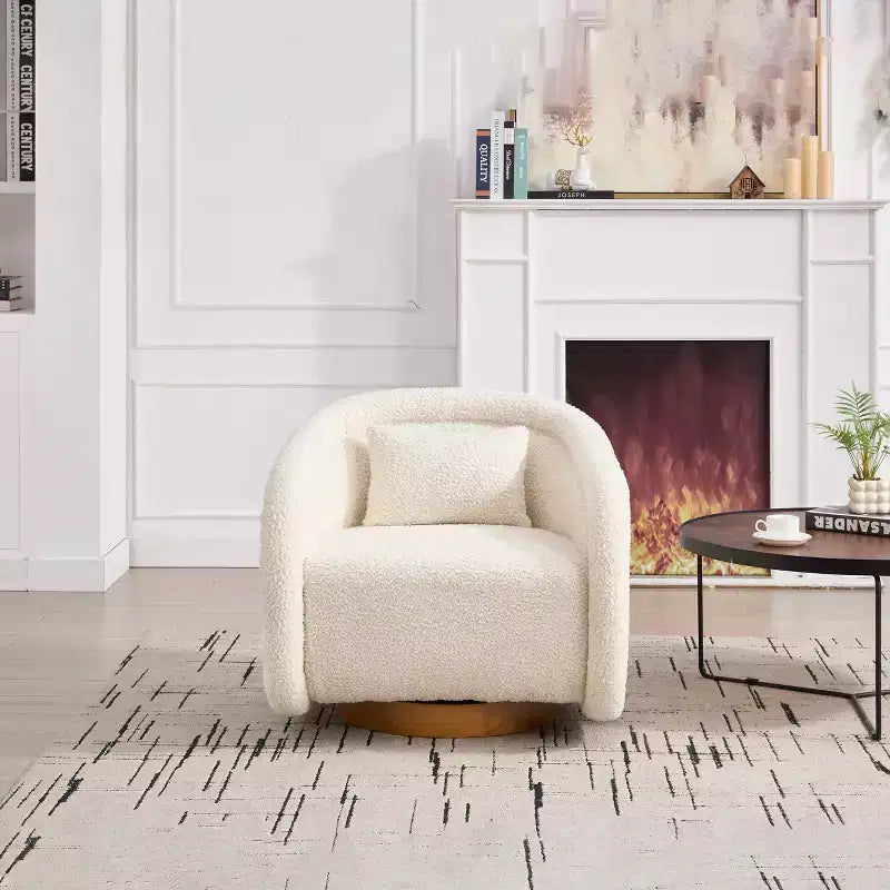 Fauteuil pivotant moderne en bois d'hévéa et tissu, modèle "Barrel", 30 pouces