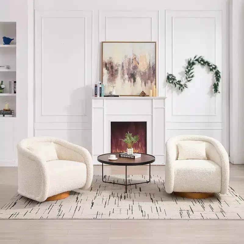 Fauteuil pivotant moderne en bois d'hévéa et tissu, modèle "Barrel", 30 pouces