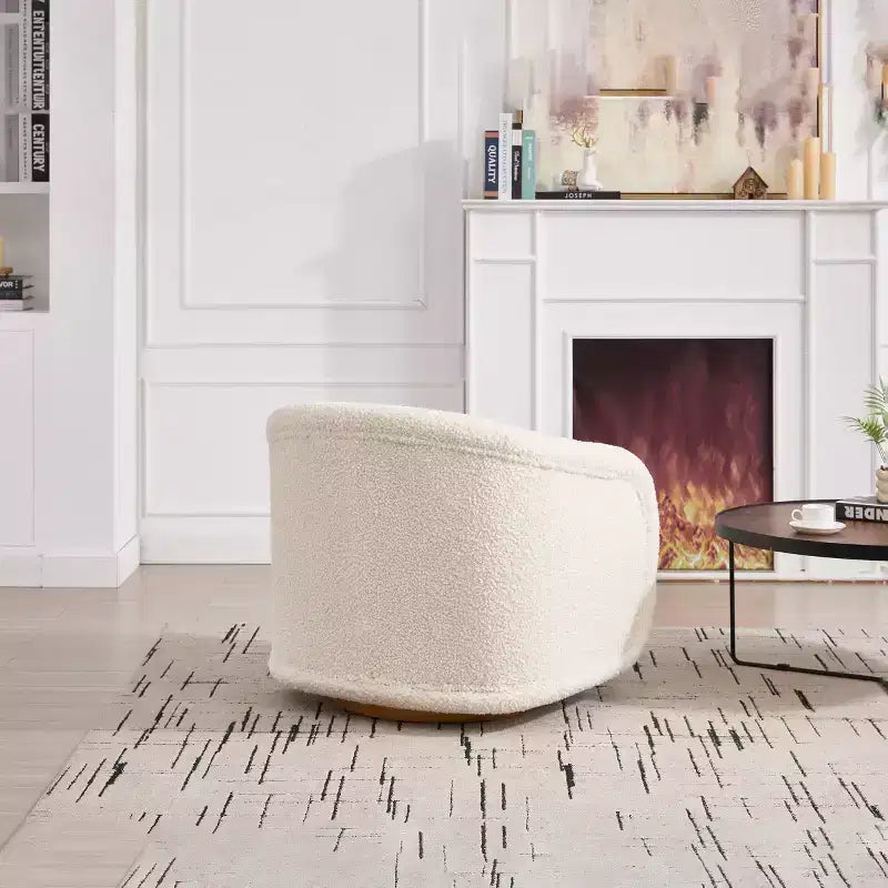 Fauteuil pivotant moderne en bois d'hévéa et tissu, modèle "Barrel", 30 pouces