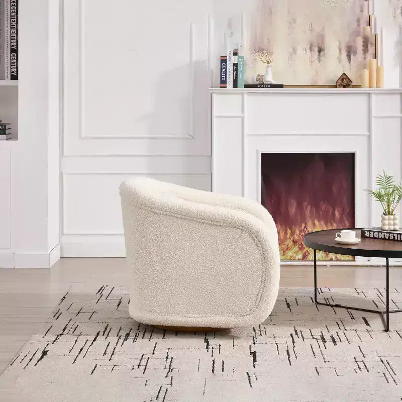Fauteuil pivotant moderne en bois d'hévéa et tissu, modèle "Barrel", 30 pouces