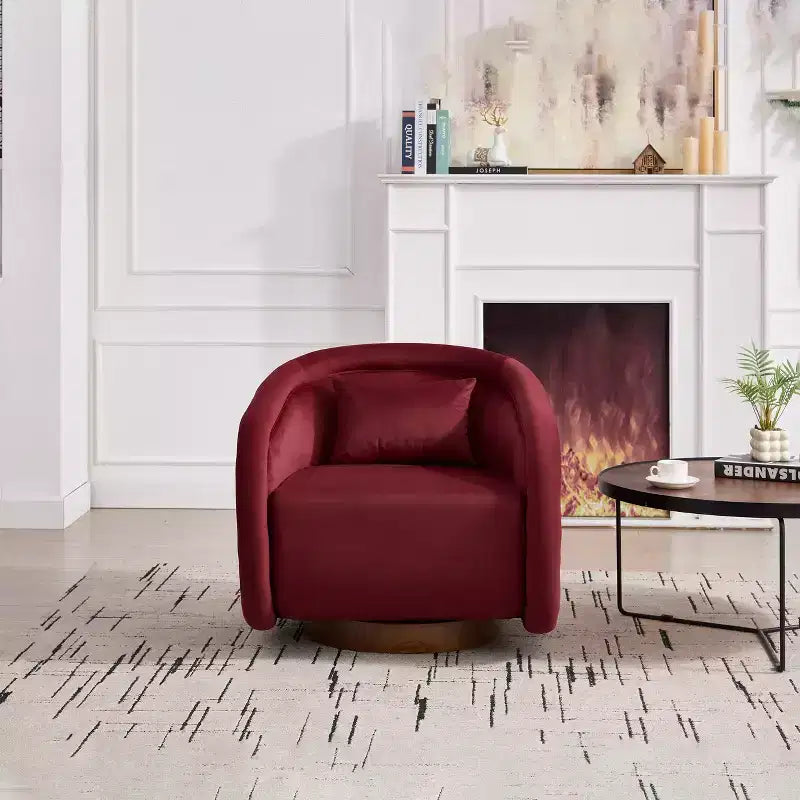 Fauteuil pivotant moderne en bois d'hévéa et tissu, modèle "Barrel", 30 pouces