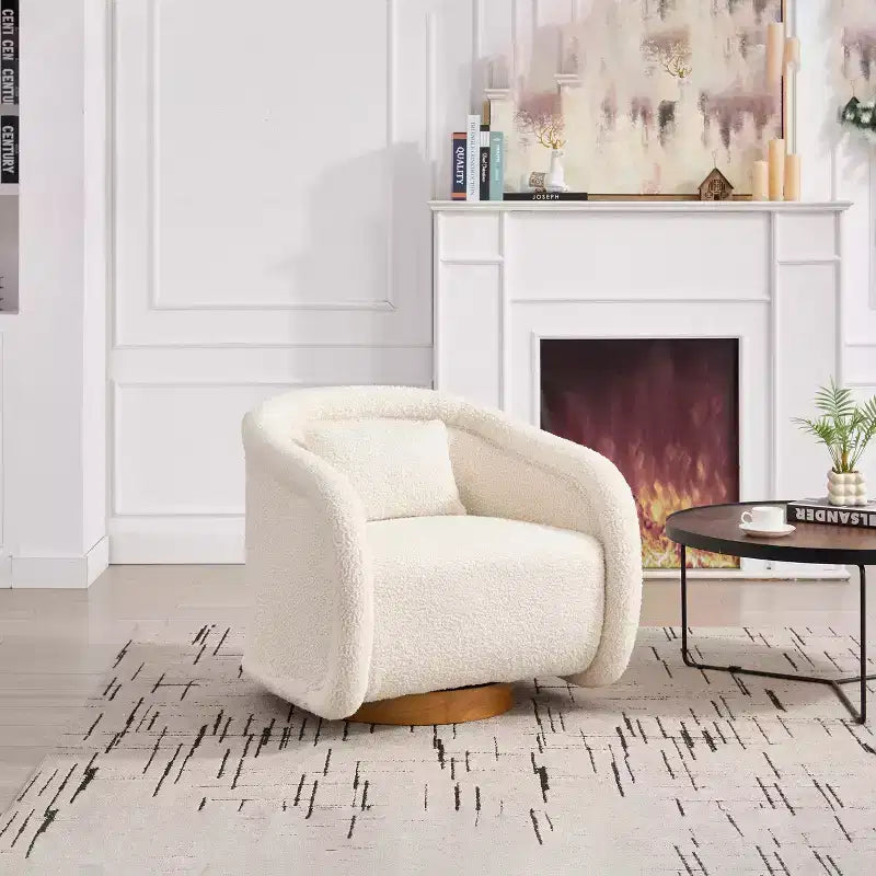GDFStudio Jeremy Modern 30 Rubber Wood and Fabric Upholstered Swivel Barrel Chair
