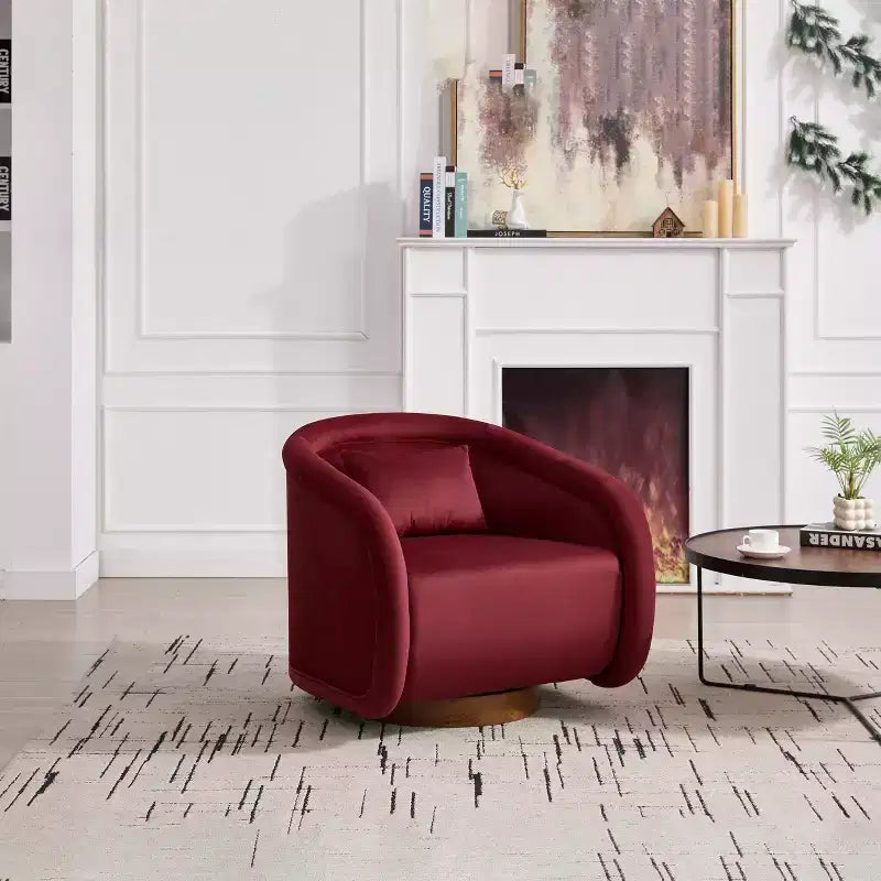 Fauteuil pivotant moderne en bois d'hévéa et tissu, modèle "Barrel", 30 pouces