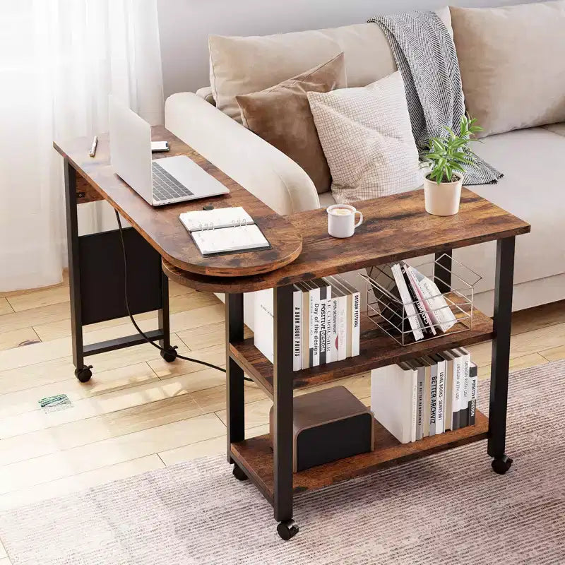Rotating Side Table 360 Free Rotating End Table Swivel Sofa Table with Storage Bag 6 Swivel Wheels with Brakes