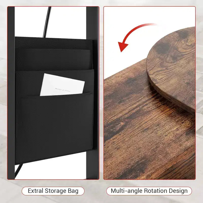 Table d'appoint rotative à 360° avec rangement