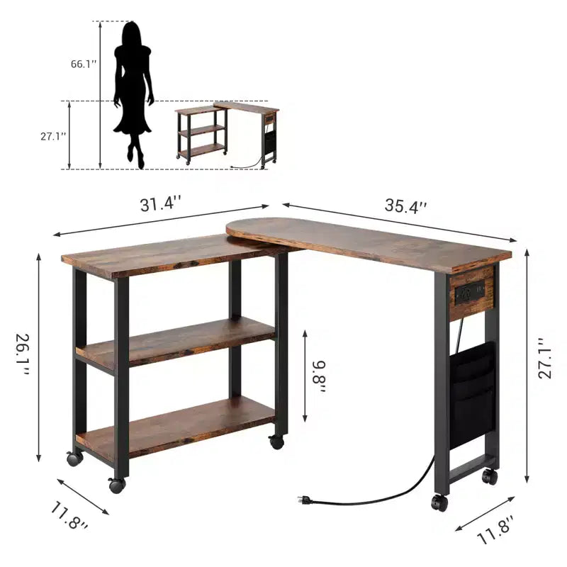 Table d'appoint rotative à 360° avec rangement