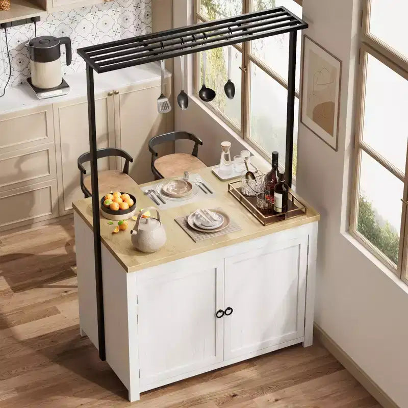 Îlot de cuisine avec rangement, Chariot de cuisine multifonctionnel robuste avec comptoir de 1,2 m