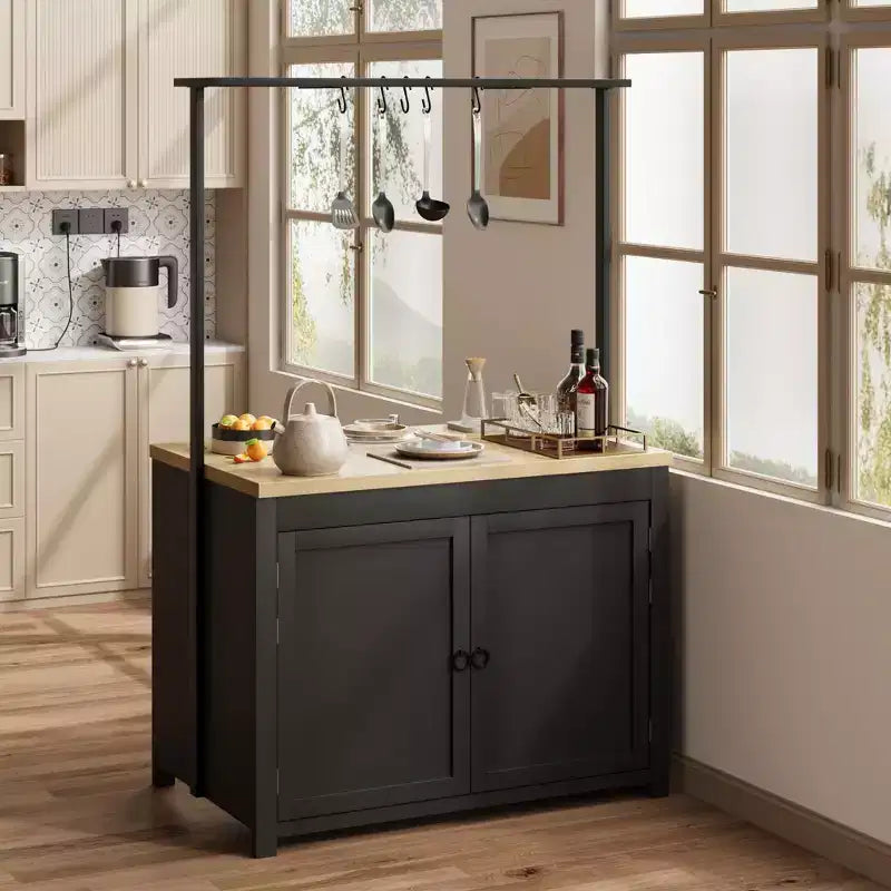 Îlot de cuisine avec rangement, Chariot de cuisine multifonctionnel robuste avec comptoir de 1,2 m