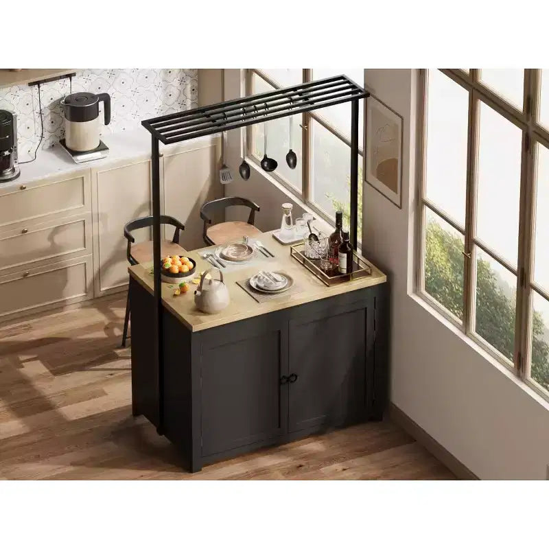 Îlot de cuisine avec rangement, Chariot de cuisine multifonctionnel robuste avec comptoir de 1,2 m