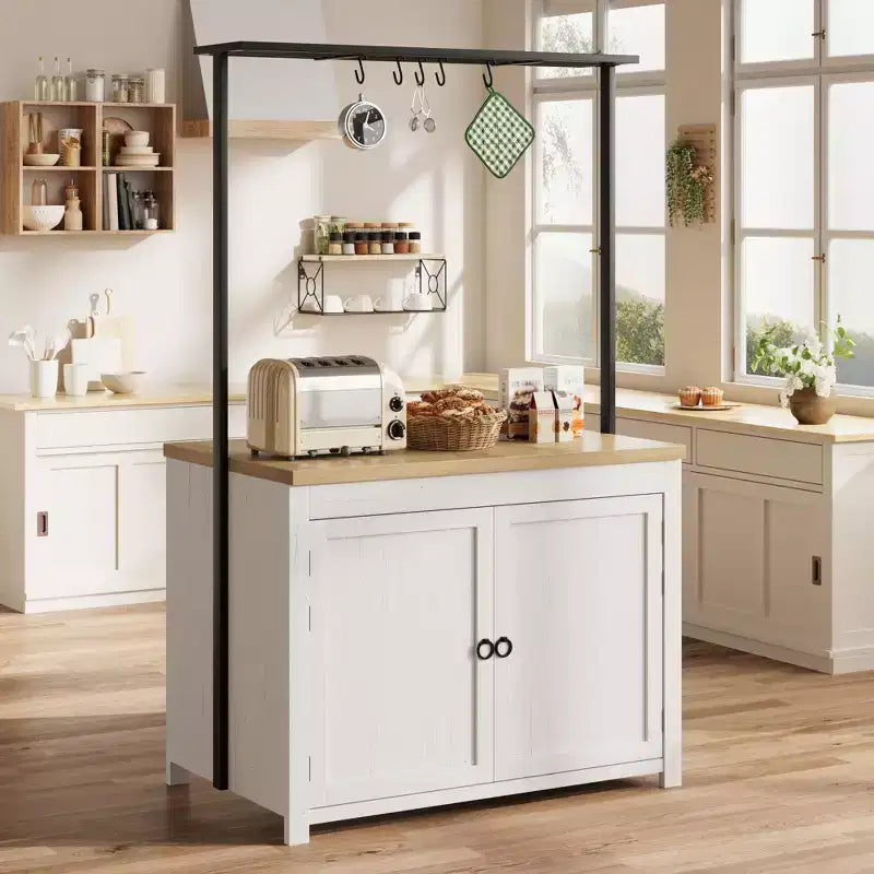 Îlot de cuisine avec rangement, Chariot de cuisine multifonctionnel robuste avec comptoir de 1,2 m