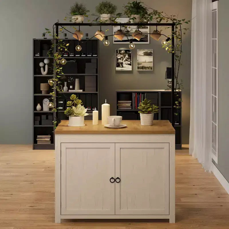 Îlot de cuisine avec rangement, Chariot de cuisine multifonctionnel robuste avec comptoir de 1,2 m