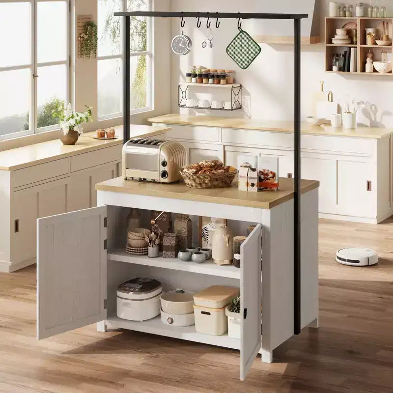 Îlot de cuisine avec rangement, Chariot de cuisine multifonctionnel robuste avec comptoir de 1,2 m