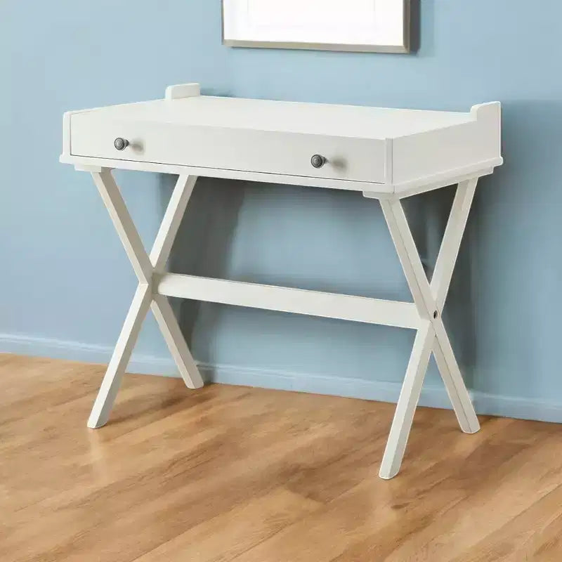 Bureau à abattant en bois blanc patiné