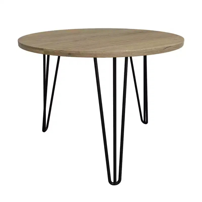 Tables gigognes rondes, plateaux aspect bois marron rustique, base métallique robuste