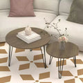 Tables gigognes rondes, plateaux aspect bois marron rustique, base métallique robuste