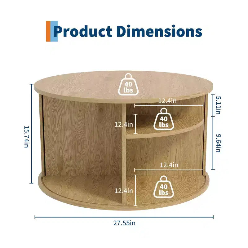 Table basse Mid-Century Modern - Design cannelé avec rangement coulissant à portes tambours