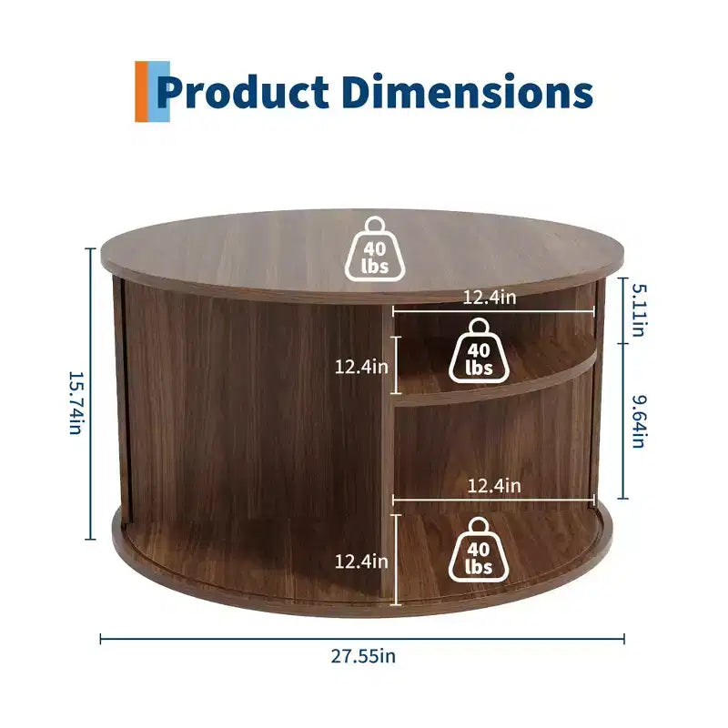 Table basse Mid-Century Modern - Design cannelé avec rangement coulissant à portes tambours