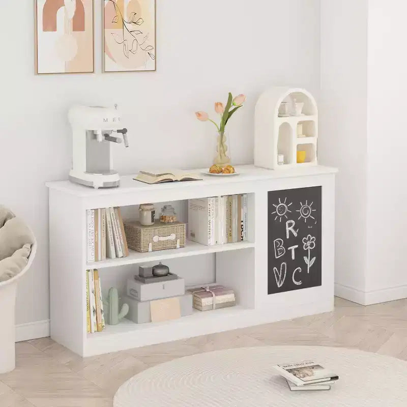Étagère à livres et meuble de rangement pour jouets pour enfants avec tableau noir C Organisateur moderne blanc
