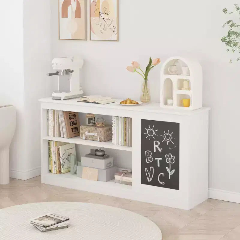 Étagère à livres et meuble de rangement pour jouets pour enfants avec tableau noir C Organisateur moderne blanc