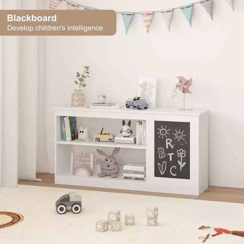 Étagère à livres et meuble de rangement pour jouets pour enfants avec tableau noir C Organisateur moderne blanc