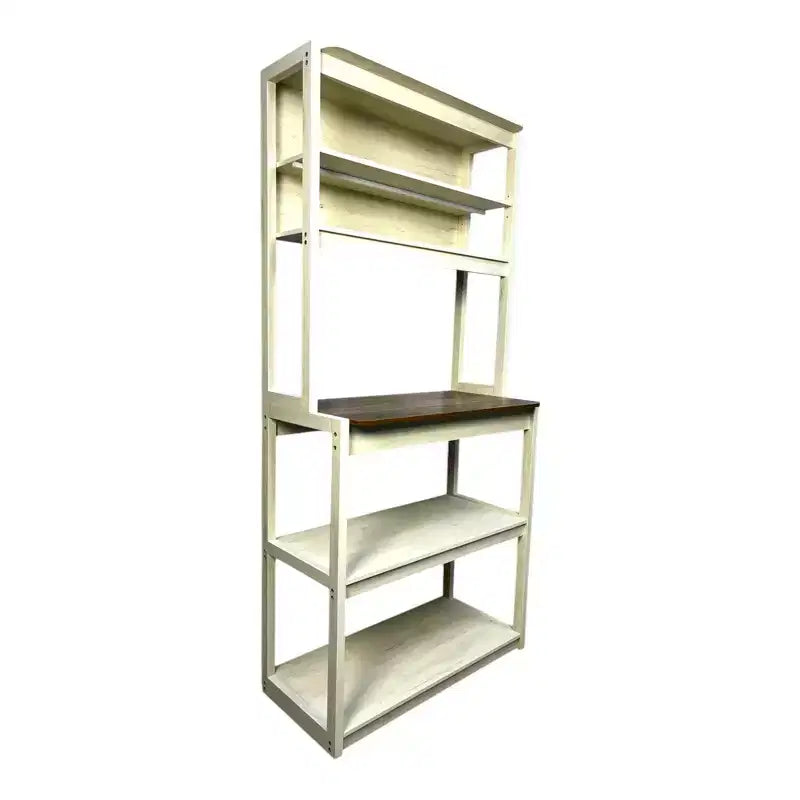 VIYET 67 5-Tier Bakers Rack (White &amp; Rustic Brown), Particle Board Kitchen Storage Shelf (Microwave Stand &amp; Coffee Bar Organizer)