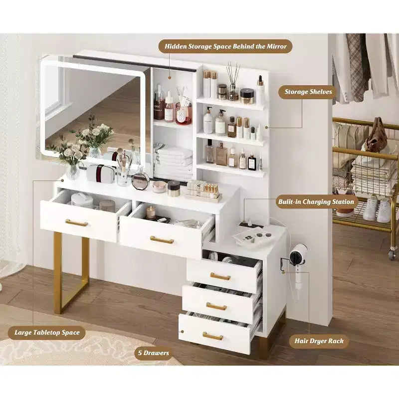 Coiffeuse, Grande Table de Maquillage, 3 Modes d'Éclairage