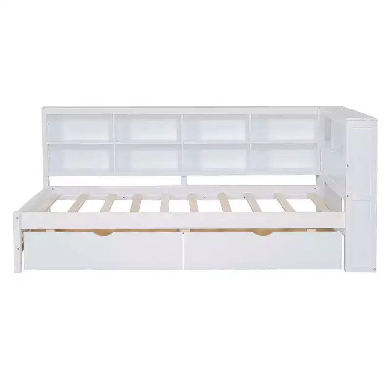 Lit jumeau avec 2 tiroirs de rangement et ports pour chambre à coucher, blanc