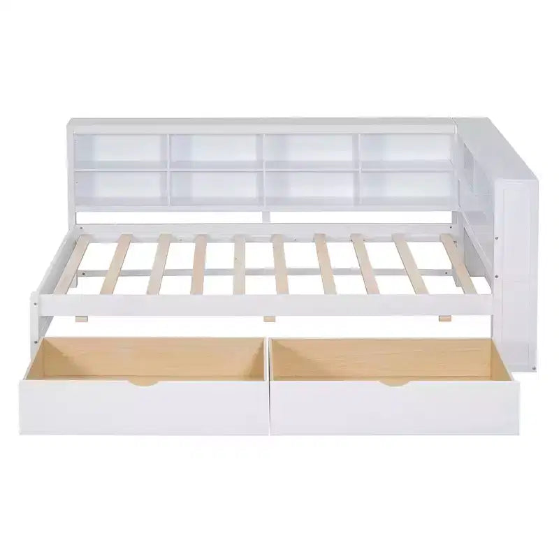 Lit jumeau avec 2 tiroirs de rangement et ports pour chambre à coucher, blanc