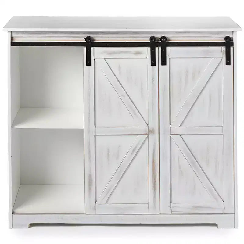The Lakeside Collection Kitchen Buffet Wooden Cabinet with Sliding Barn-Doors -
