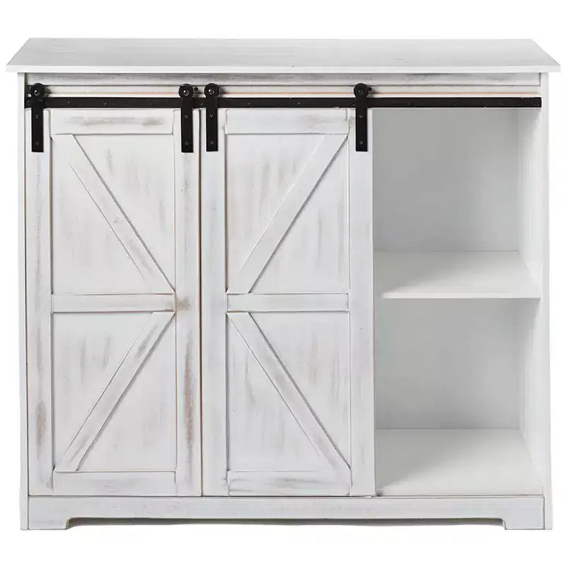 Buffet de cuisine en bois avec portes coulissantes façon grange