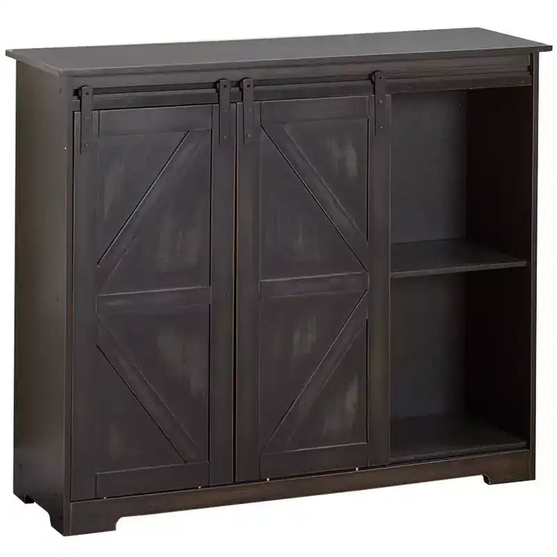 Buffet de cuisine en bois avec portes coulissantes façon grange