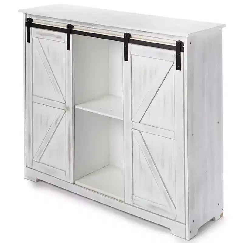 Buffet de cuisine en bois avec portes coulissantes façon grange