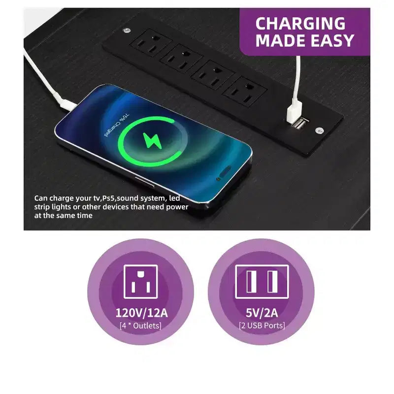 Meuble TV moderne avec support réglable en hauteur pour TV 65 pouces, meuble de divertissement à LED