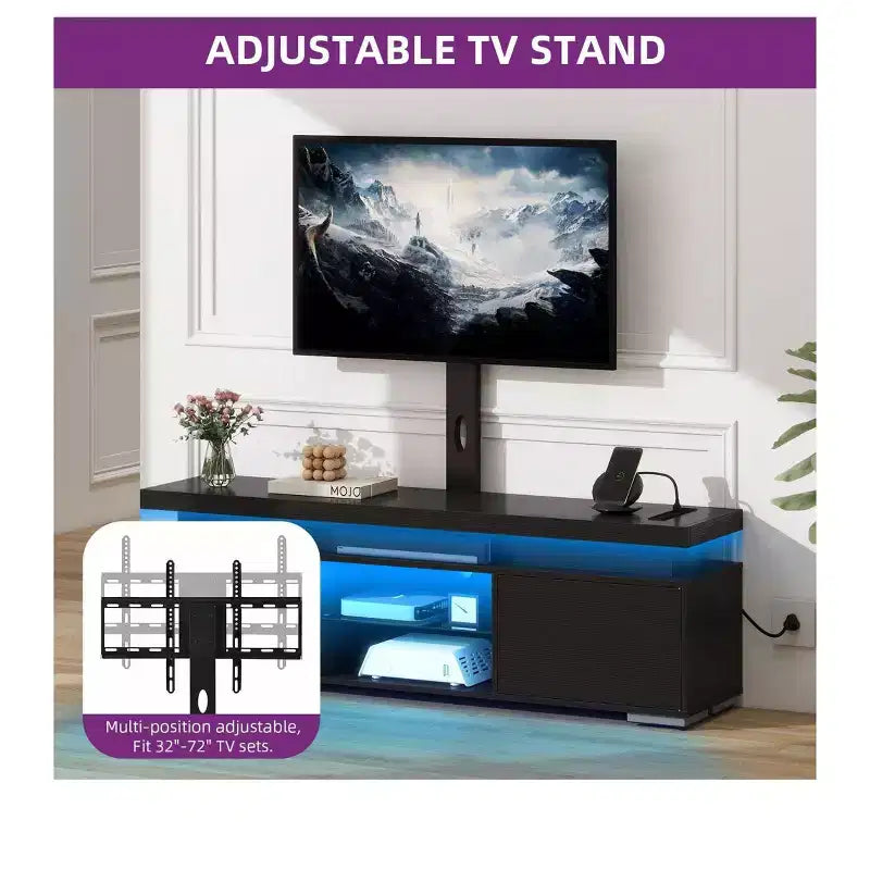 Meuble TV moderne avec support réglable en hauteur pour TV 65 pouces, meuble de divertissement à LED