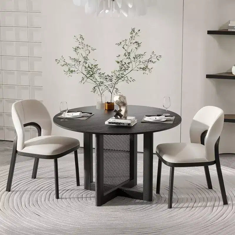 PexFix Farmhouse Kitchen Dining Room Table Furniture Round Kitchen Table with Rattan Woven Legs for Kitchen Bar Living Room