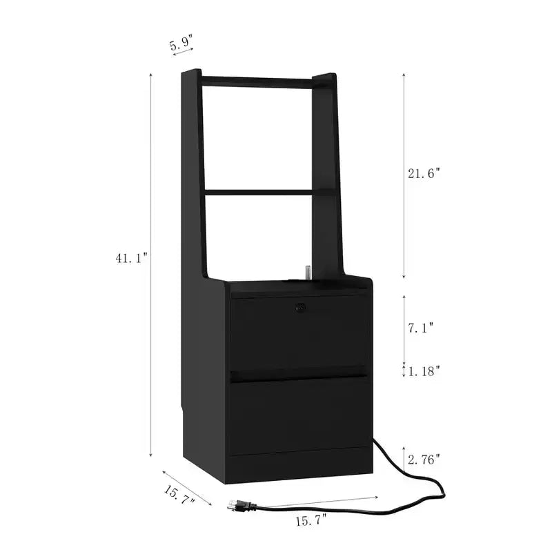 Table de chevet avec station de charge et 2 tiroirs de rangement, Table de nuit en bois
