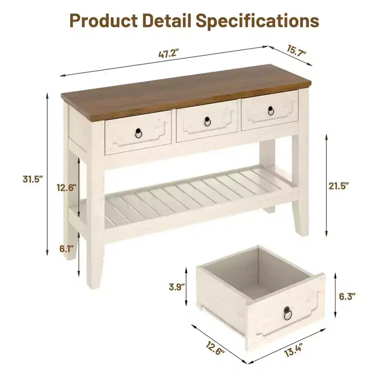 Console rustique de 47 po avec tiroirs pour ferme – Pieds en bois massif, table d'entrée