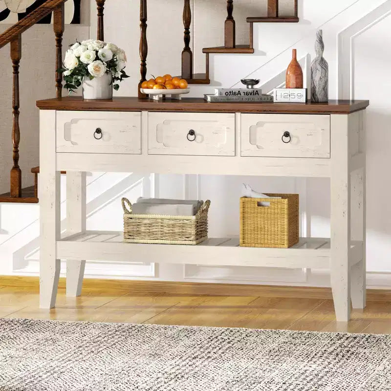 Console rustique de 47 po avec tiroirs pour ferme – Pieds en bois massif, table d'entrée