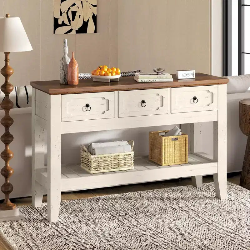 Console rustique de 47 po avec tiroirs pour ferme – Pieds en bois massif, table d'entrée