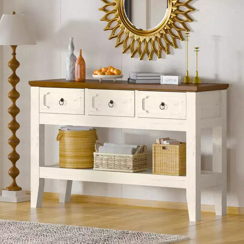 Console rustique de 47 po avec tiroirs pour ferme – Pieds en bois massif, table d'entrée