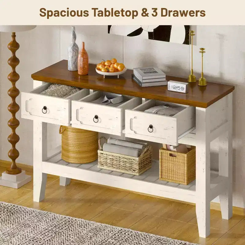 Console rustique de 47 po avec tiroirs pour ferme – Pieds en bois massif, table d'entrée
