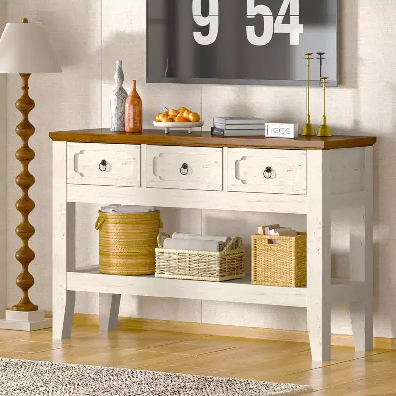 Console rustique de 47 po avec tiroirs pour ferme – Pieds en bois massif, table d'entrée
